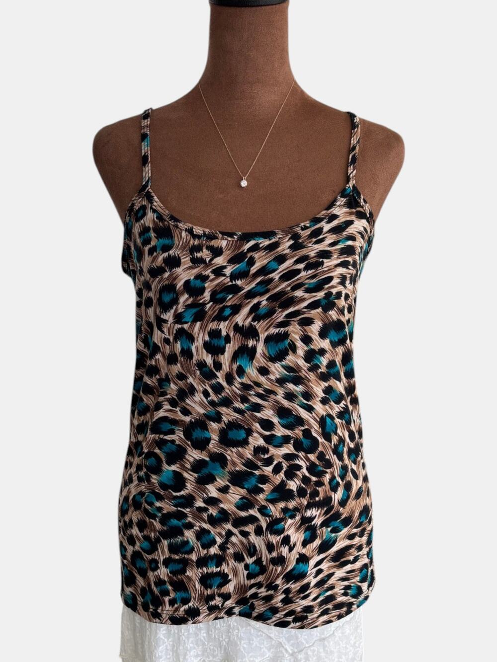 2000s Vintage Clear Sky Brown Blue Leopard Print Cami Tank Top Y2K Summer Small